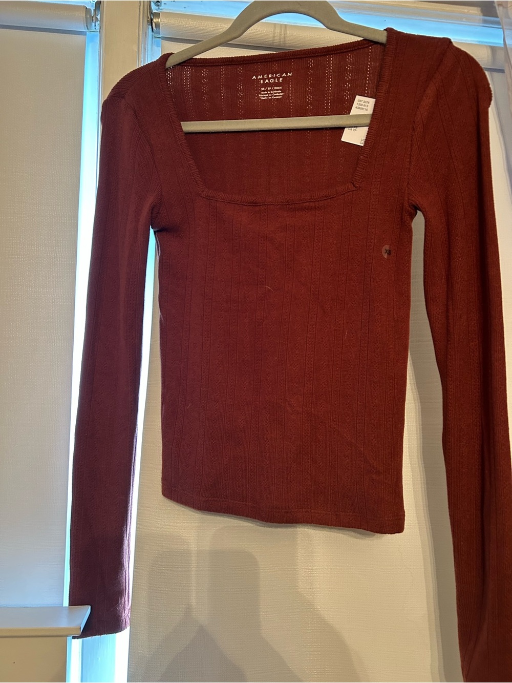 American Eagle Outfitters Rust Square Neck Long Sleeve Top
